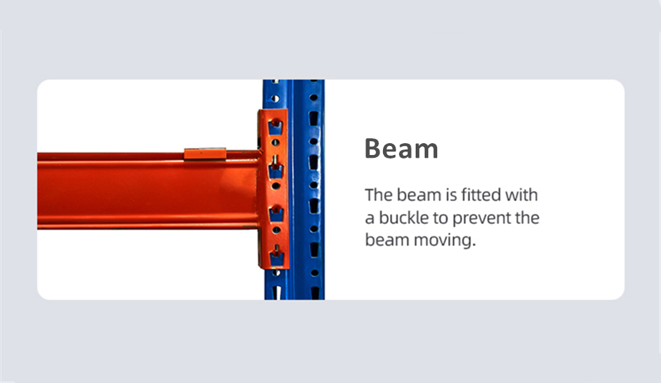 Using a roll formed section beam, which essentially is 2 section of coil steel rolled into 'doube C-sections'. Also called box beam,which can disperses the weight evenly through the beam. Improve the load capacity and ensure safety.