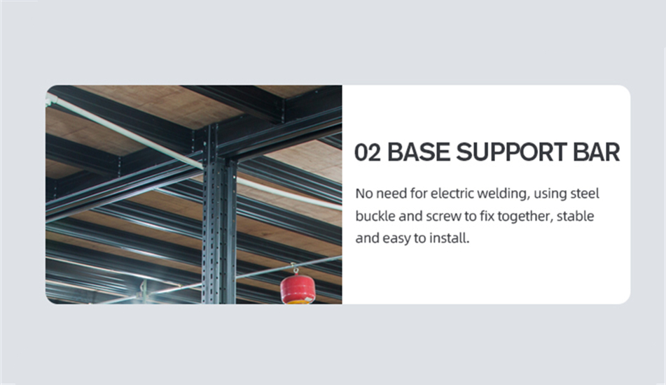 Plywood decking or galvanized decking be placed on the support bar between the mezzanine beam.